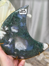 Load image into Gallery viewer, XXL Moss Agate Moon On Stand #215
