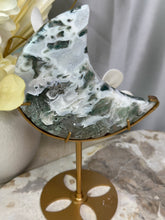 Load image into Gallery viewer, LRG Moss Agate Moon On Stand #95
