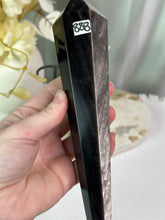 Load image into Gallery viewer, Silver Sheen Obsidian Wand On Stand #88B
