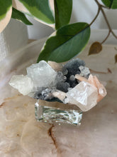 Load image into Gallery viewer, Glassy Green/Black Apophyllite Cubes~Peach Stillbite~Black/Silver Chalcedony Specimen #45
