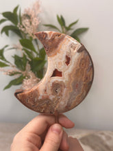Load image into Gallery viewer, Pink Crazy Lace Agate Moon On Stand #80B
