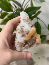 Load image into Gallery viewer, Hollow Red/Clear Apophyllite~Red Hematite~Peach Stillbite~Chalcedony Cluster #116
