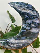 Load image into Gallery viewer, Moss Agate Moon On Stand #222

