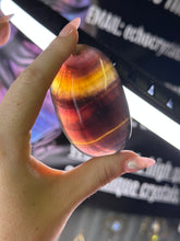 Load image into Gallery viewer, Purple + Yellow Fluorite Palmstone
