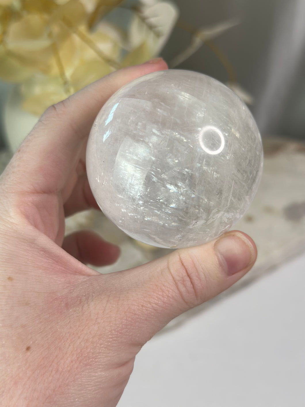 White Optical Calcite Sphere #60