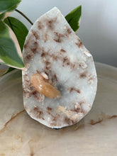 Load image into Gallery viewer, Hollow Red/Clear Apophyllite~Red Hematite~Peach Stillbite~Chalcedony Cluster #280
