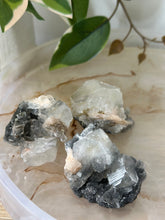 Load image into Gallery viewer, Glassy Green/Black Apophyllite Cubes~Peach Stillbite~Black/Silver Chalcedony Specimen #30
