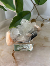 Load image into Gallery viewer, Glassy Green/Black Apophyllite Cubes~Peach Stillbite~Black/Silver Chalcedony Specimen #50
