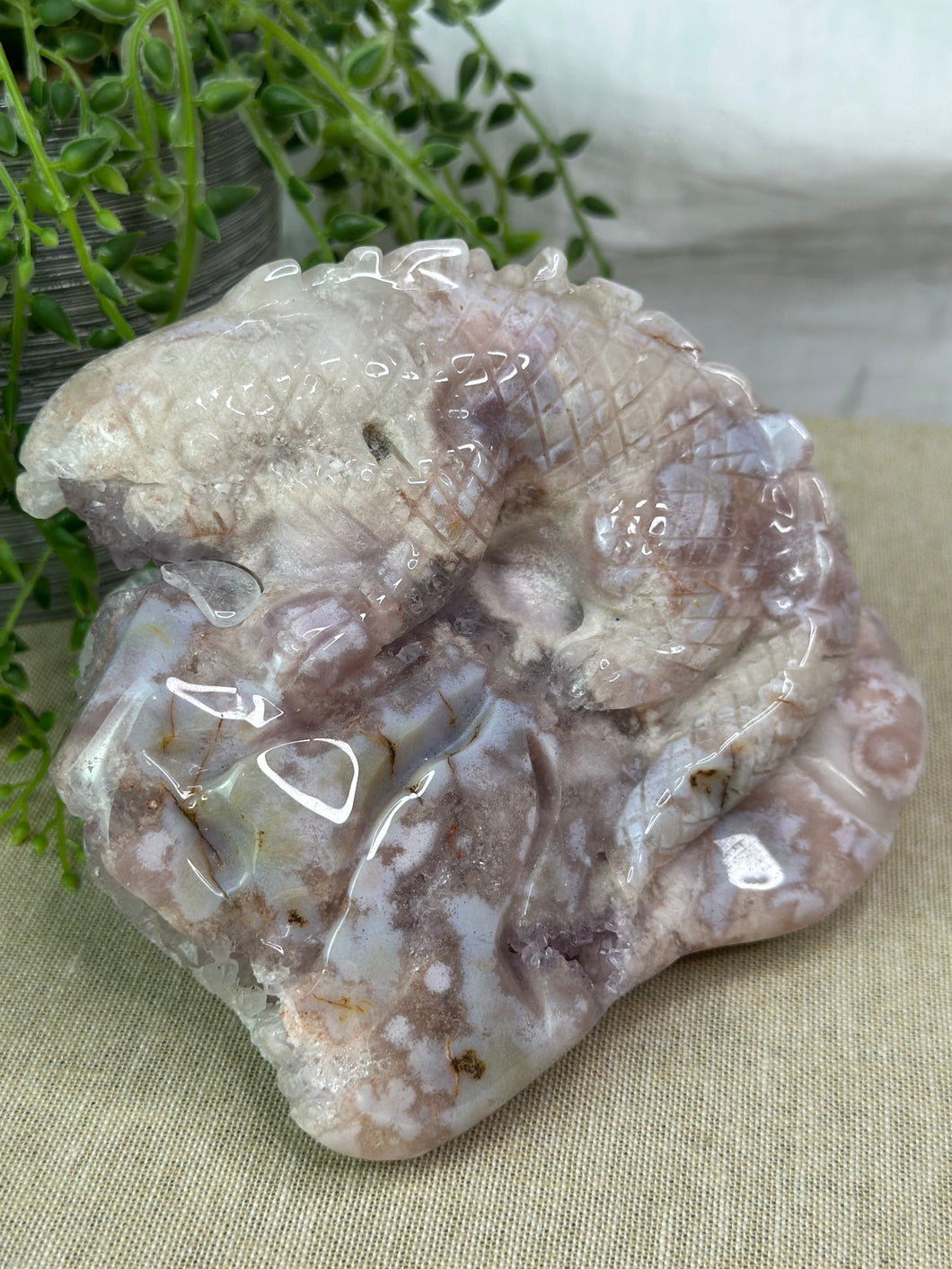 XXL Flower Agate x Pink Amethyst x Purple Amethyst Lizard Carving