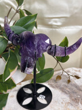 Load image into Gallery viewer, Chevron Amethyst Bull Head On Stand
