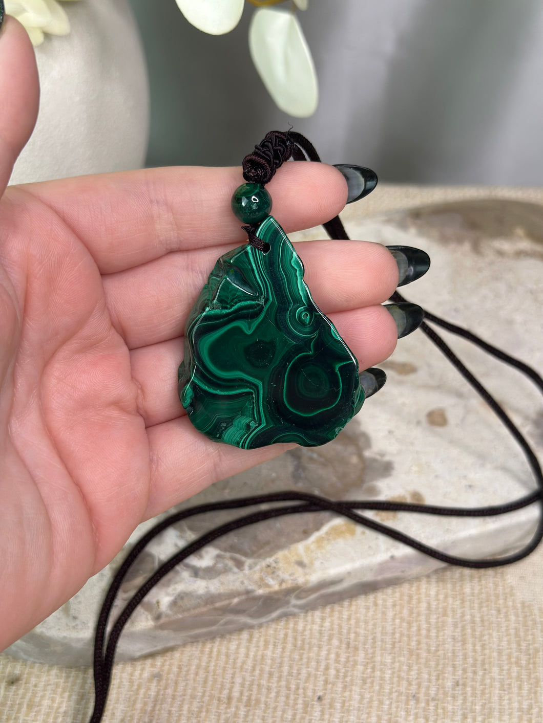 Malachite Slab Necklace Cord #30C