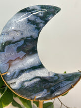 Load image into Gallery viewer, Moss Agate Moon On Stand #222
