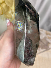 Load image into Gallery viewer, XXXL Garden Quartz Half Polished Raw Point On Wooden Stand
