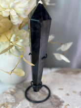 Load image into Gallery viewer, Silver Sheen Obsidian Wand On Stand #88B
