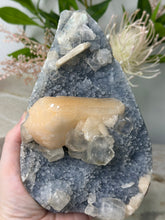 Load image into Gallery viewer, Sky Blue Chalcedony~Peachy Stillbite~Glass Apophyllite Cluster #400
