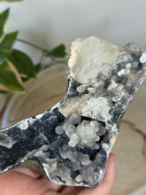 Load image into Gallery viewer, Blue~Black Chalcedony With Glass Apophyllite &amp; Peach Stillbite Cluster #218

