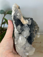 Load image into Gallery viewer, Blue~Black Chalcedony With Glass Apophyllite Cluster &amp; Peach Stillbite #390
