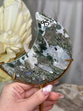 Load image into Gallery viewer, LRG Moss Agate Moon On Stand #95
