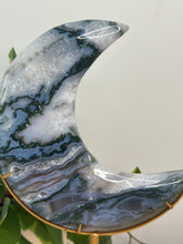Load image into Gallery viewer, Moss Agate Moon On Stand #195A
