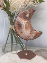 Load image into Gallery viewer, Pink Crazy Lace Agate Moon On Stand #80C
