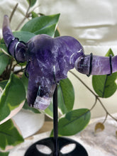 Load image into Gallery viewer, Chevron Amethyst Bull Head On Stand
