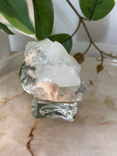 Load image into Gallery viewer, Glassy Green/Black Apophyllite Cubes~Peach Stillbite~Black/Silver Chalcedony Specimen #57B
