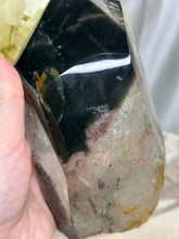 Load image into Gallery viewer, XXXL Garden Quartz Half Polished Raw Point On Wooden Stand
