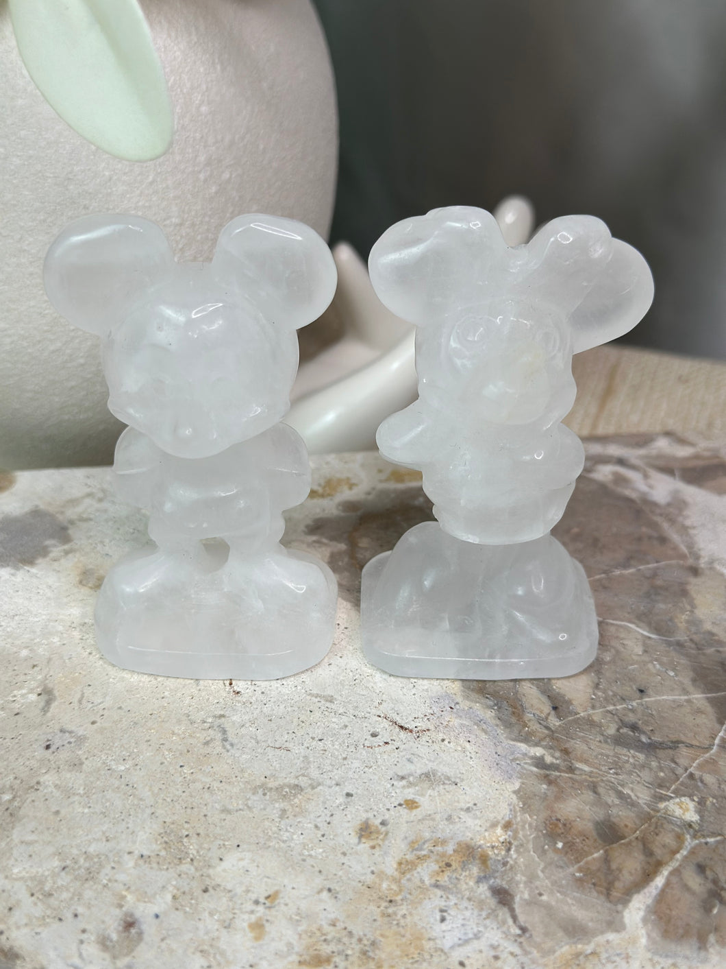 Clear Quartz Mickey + Minnie Pair