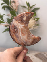 Load image into Gallery viewer, Pink Crazy Lace Agate Moon On Stand #80C
