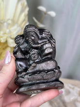 Load image into Gallery viewer, LRG Silver Sheen Obsidian Ganesha God
