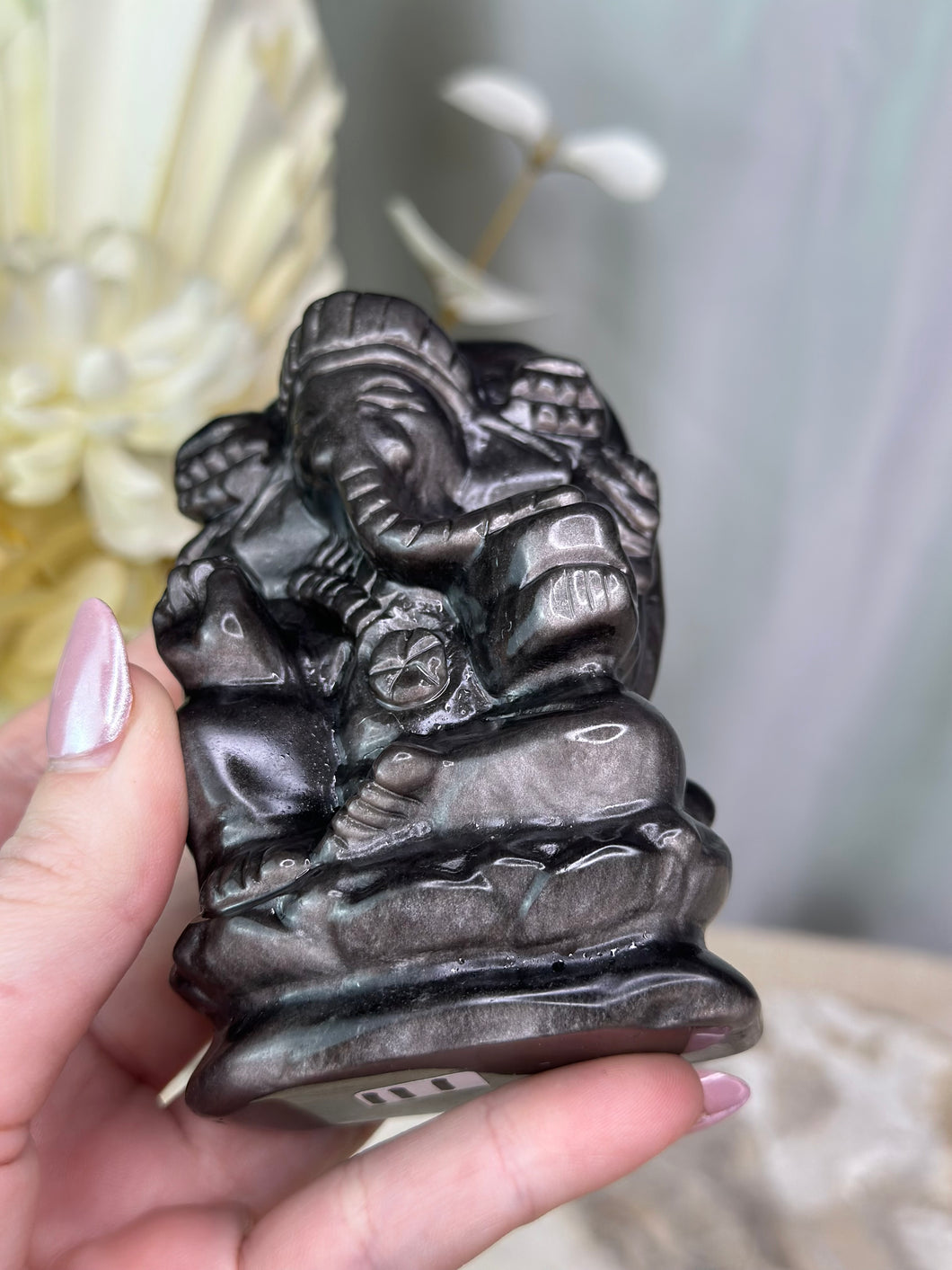 LRG Silver Sheen Obsidian Ganesha God