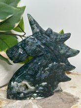 Load image into Gallery viewer, XL Moss Agate Unicorn Head
