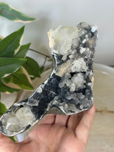 Load image into Gallery viewer, Blue~Black Chalcedony With Glass Apophyllite &amp; Peach Stillbite Cluster #218
