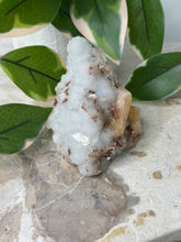 Load image into Gallery viewer, Hollow Red/Clear Apophyllite~Red Hematite~Peach Stillbite~Chalcedony Cluster #116
