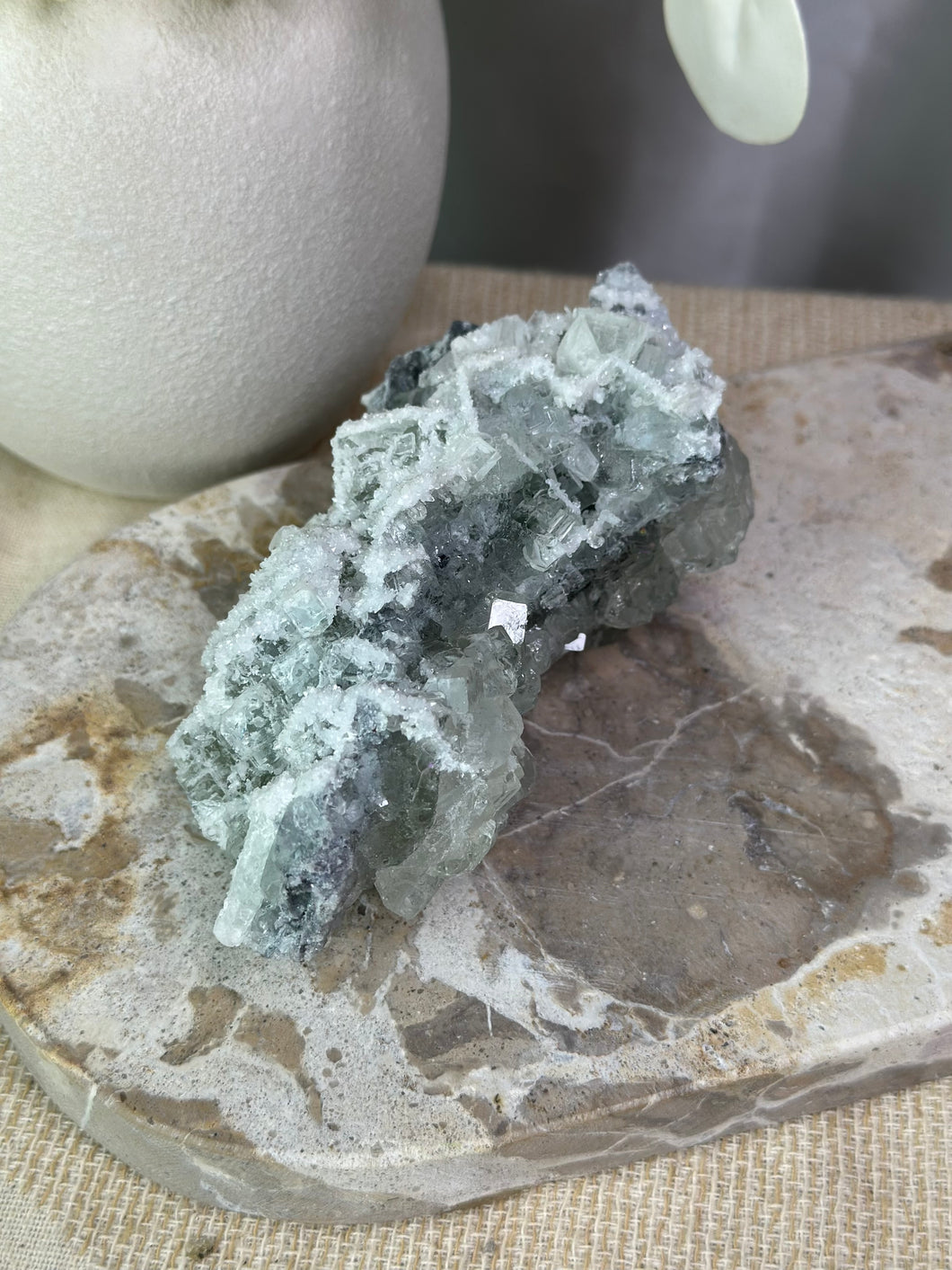 Green Cubic Fluorite with Quartz Specimen #75