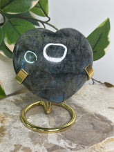 Load image into Gallery viewer, Labradorite Puffy Heart On Gold Stand
