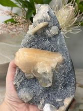 Load image into Gallery viewer, Sky Blue Chalcedony~Peachy Stillbite~Glass Apophyllite Cluster #400
