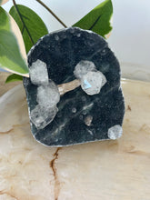 Load image into Gallery viewer, Blue~Black Chalcedony With Glass Apophyllite &amp; Peach Stillbite Cluster #208
