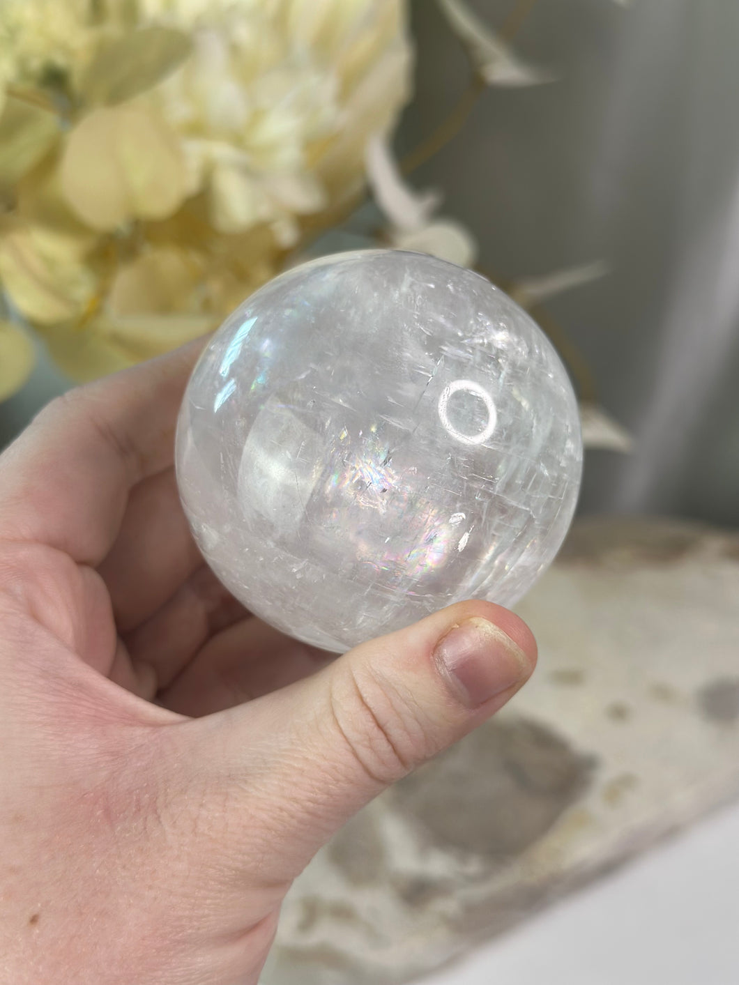 White Optical Calcite Sphere #62