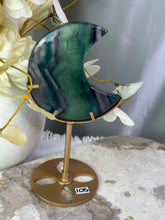 Load image into Gallery viewer, Fluorite Moon On Stand #105
