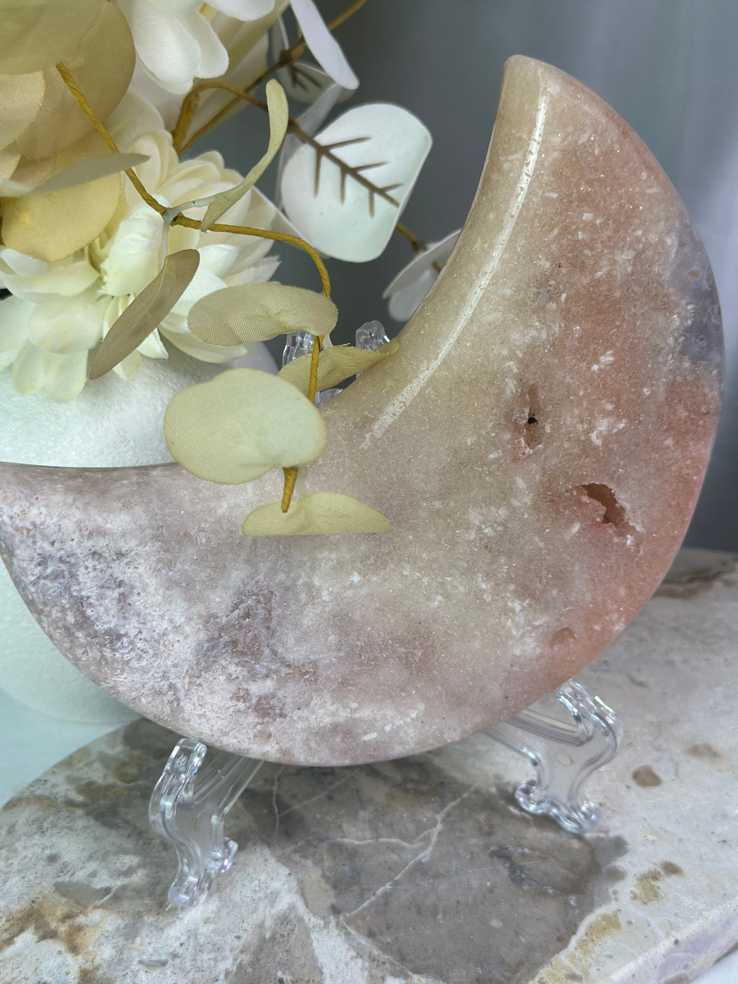 Pink Amethyst Moon On Stand #161