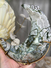 Load image into Gallery viewer, XL Moss Agate Moon On Stand #135
