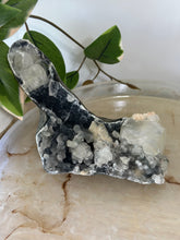 Load image into Gallery viewer, Blue~Black Chalcedony With Glass Apophyllite &amp; Peach Stillbite Cluster #218

