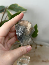 Load image into Gallery viewer, Glassy Green/Black Apophyllite Cubes~Peach Stillbite~Black/Silver Chalcedony Specimen #39
