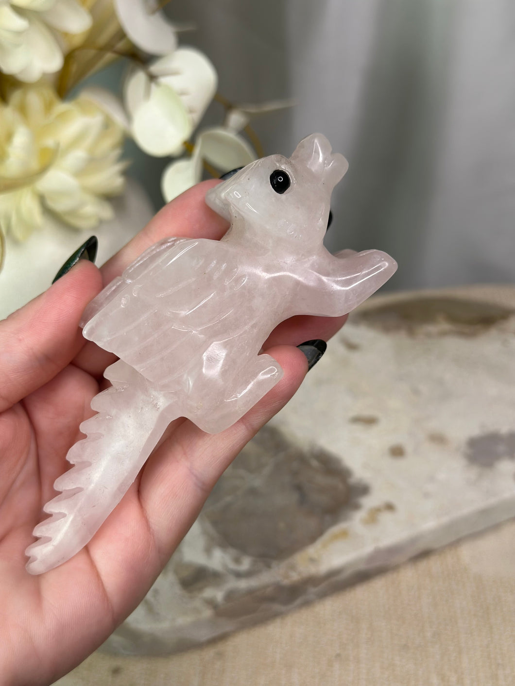 Rose Quartz Dragon Carving