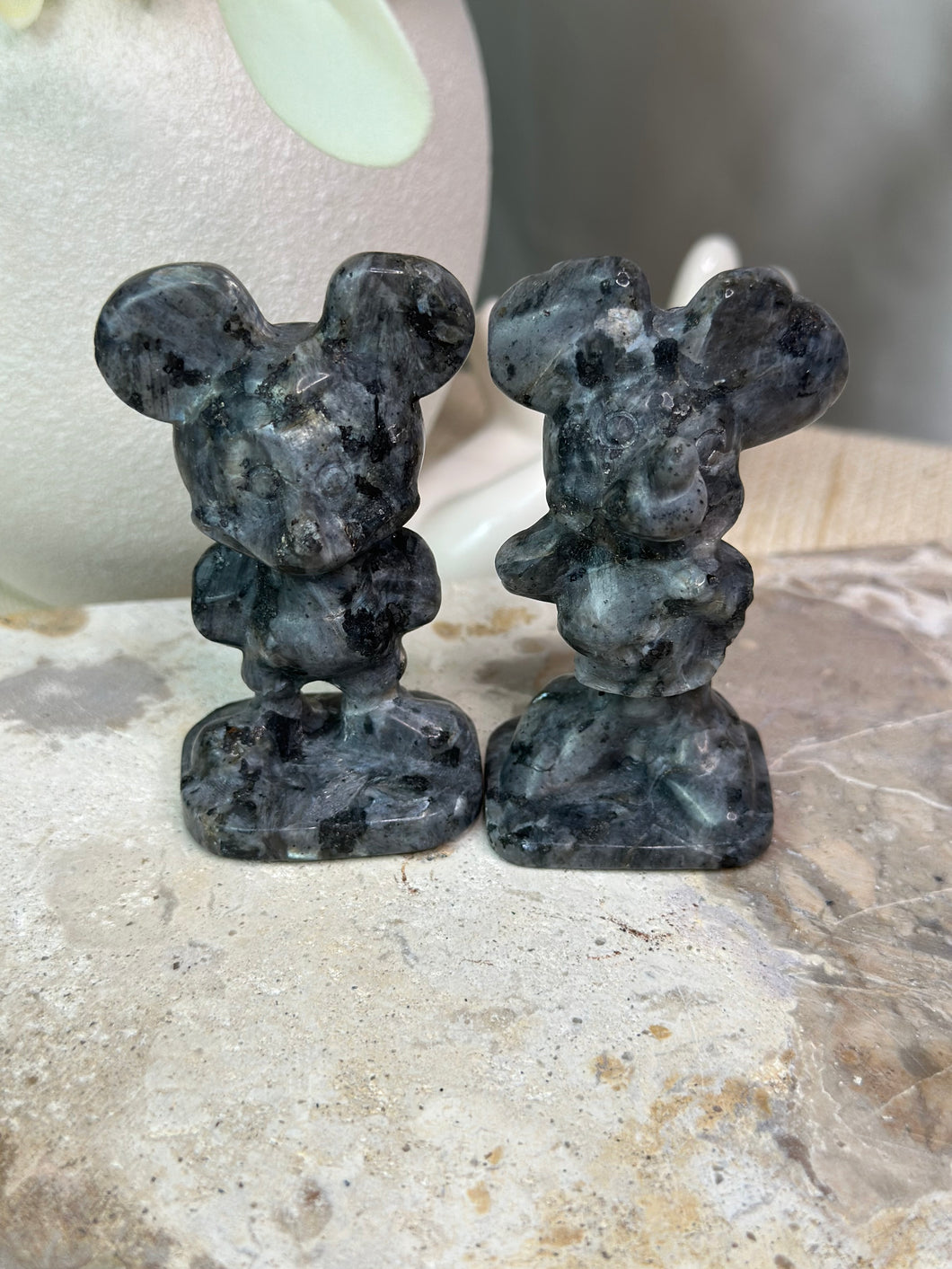 Larvikite Mickey + Minnie Pair