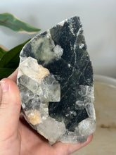 Load image into Gallery viewer, Blue~Black Chalcedony With Glass Apophyllite &amp; Peach Stillbite Cluster #230
