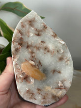 Load image into Gallery viewer, Hollow Red/Clear Apophyllite~Red Hematite~Peach Stillbite~Chalcedony Cluster #280
