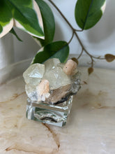 Load image into Gallery viewer, Glassy Green/Black Apophyllite Cubes~Peach Stillbite~Black/Silver Chalcedony Specimen #46
