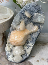 Load image into Gallery viewer, Sky Blue Chalcedony~Peachy Stillbite~Glass Apophyllite Cluster #414
